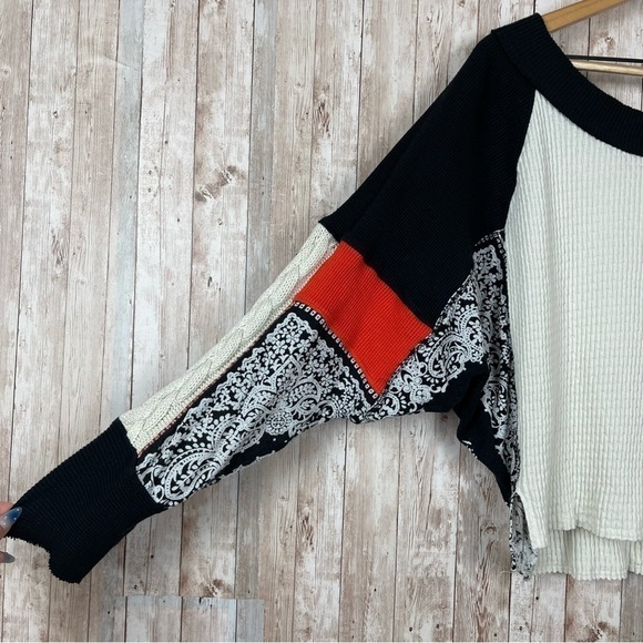 Free People Josie Printed Mixed Knit Pullover Top Size Medium Women - Picture 6 of 10